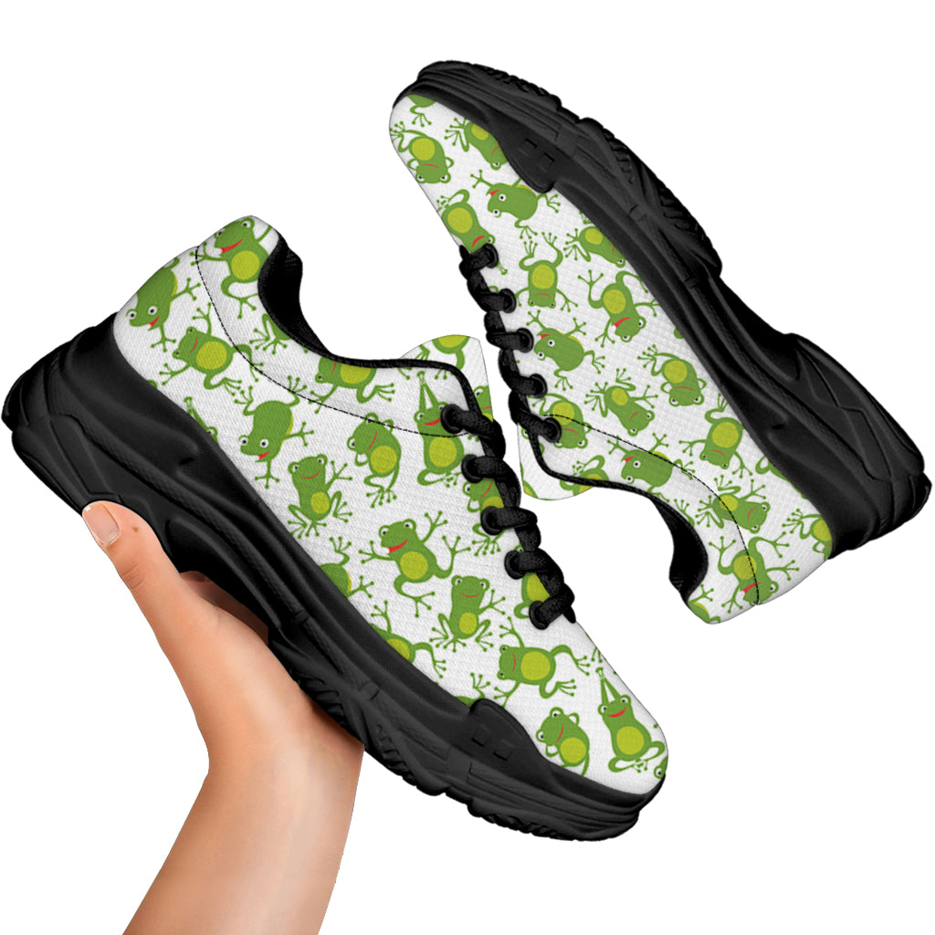 Cute Frog Pattern Print Black Chunky Shoes
