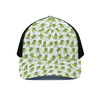 Cute Frog Pattern Print Black Mesh Trucker Cap