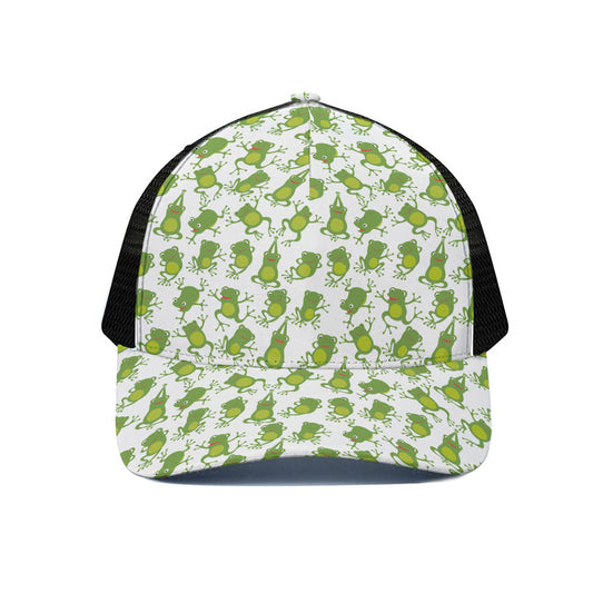 Cute Frog Pattern Print Black Mesh Trucker Cap