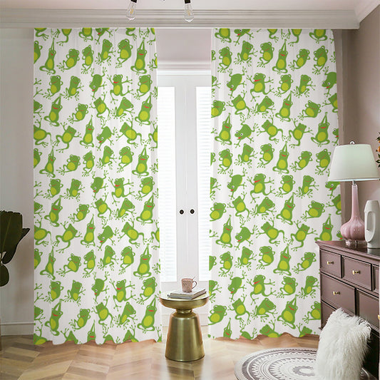 Cute Frog Pattern Print Blackout Pencil Pleat Curtains
