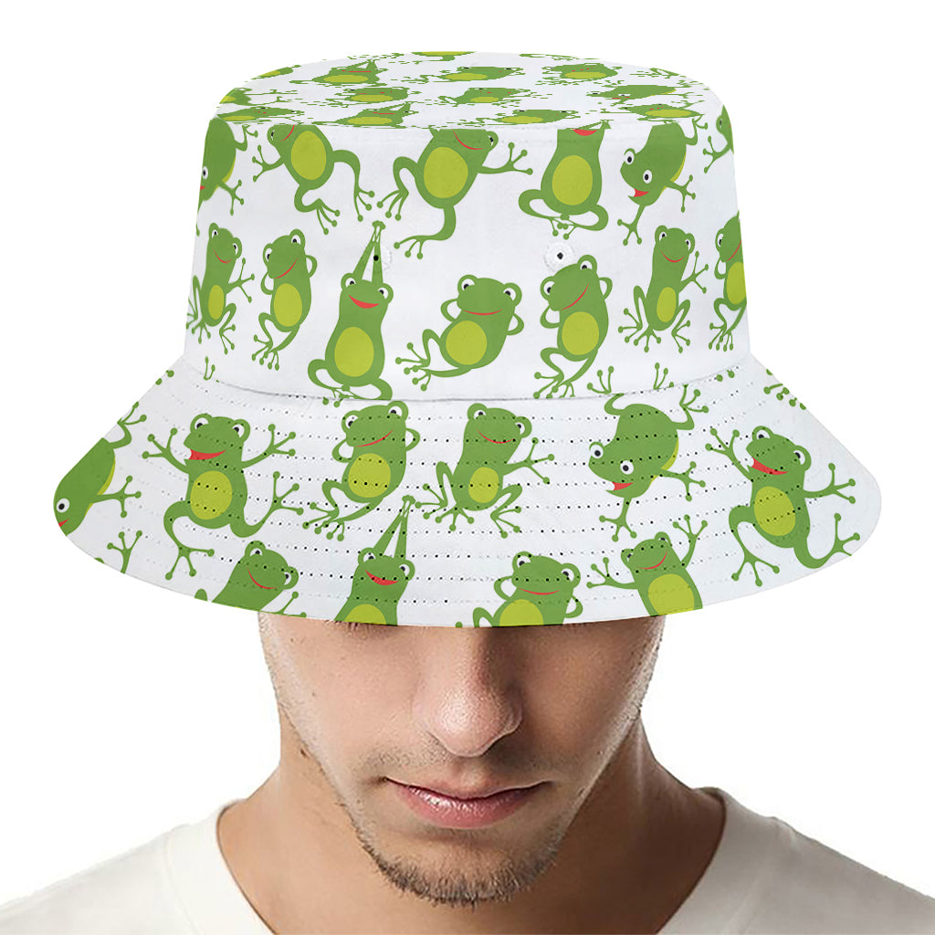 Cute Frog Pattern Print Bucket Hat