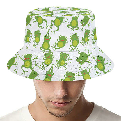 Cute Frog Pattern Print Bucket Hat