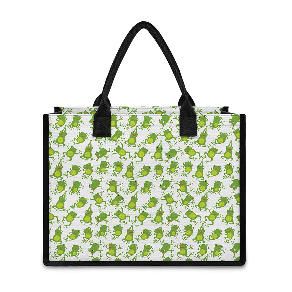 Cute Frog Pattern Print Canvas Tote Bag