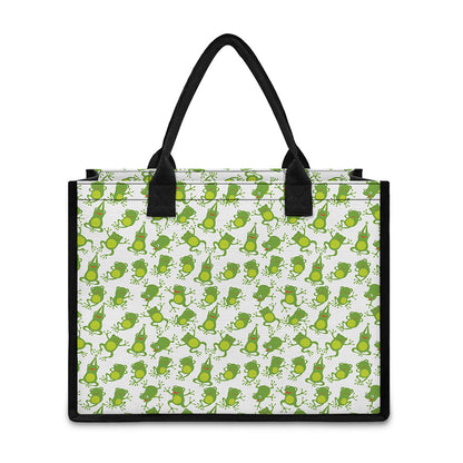 Cute Frog Pattern Print Canvas Tote Bag