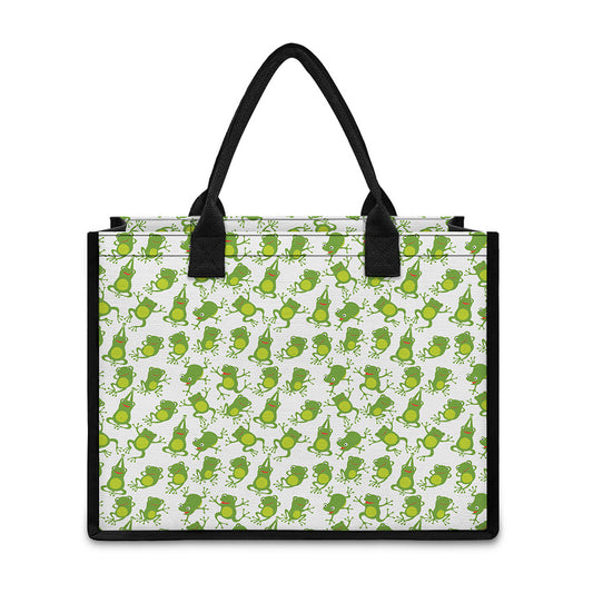 Cute Frog Pattern Print Canvas Tote Bag