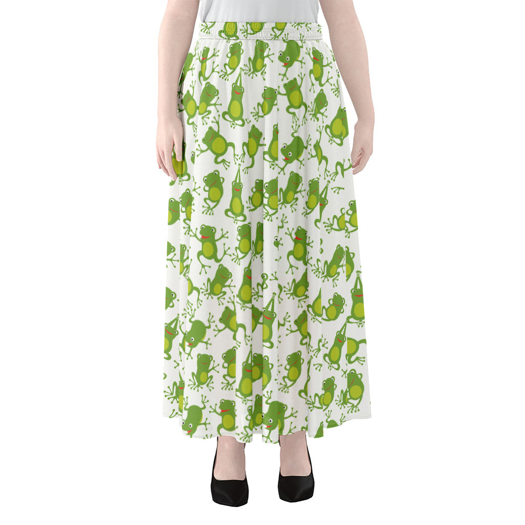 Cute Frog Pattern Print Chiffon Maxi Skirt