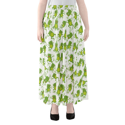 Cute Frog Pattern Print Chiffon Maxi Skirt