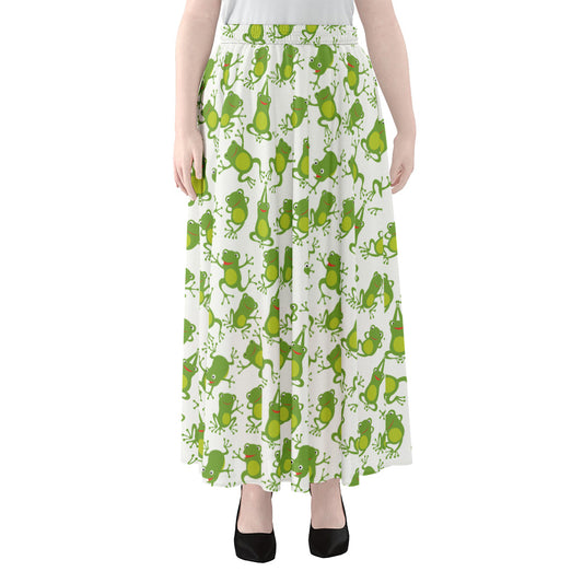 Cute Frog Pattern Print Chiffon Maxi Skirt
