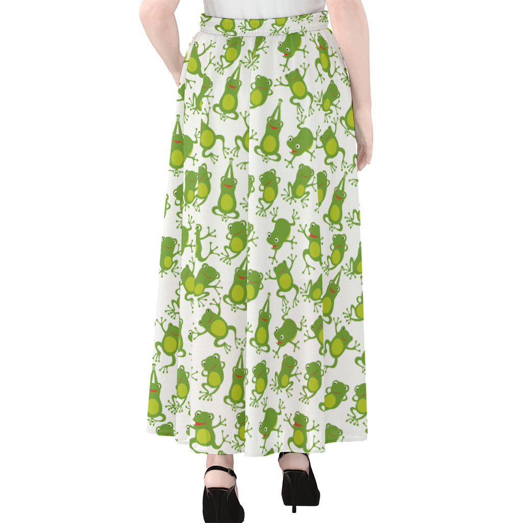 Cute Frog Pattern Print Chiffon Maxi Skirt