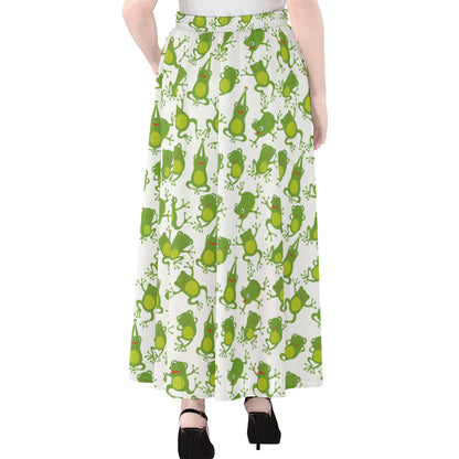 Cute Frog Pattern Print Chiffon Maxi Skirt