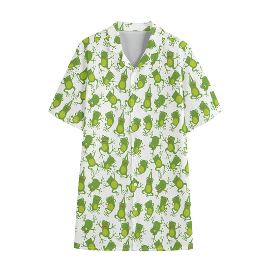 Cute Frog Pattern Print Cotton Hawaiian Shirt
