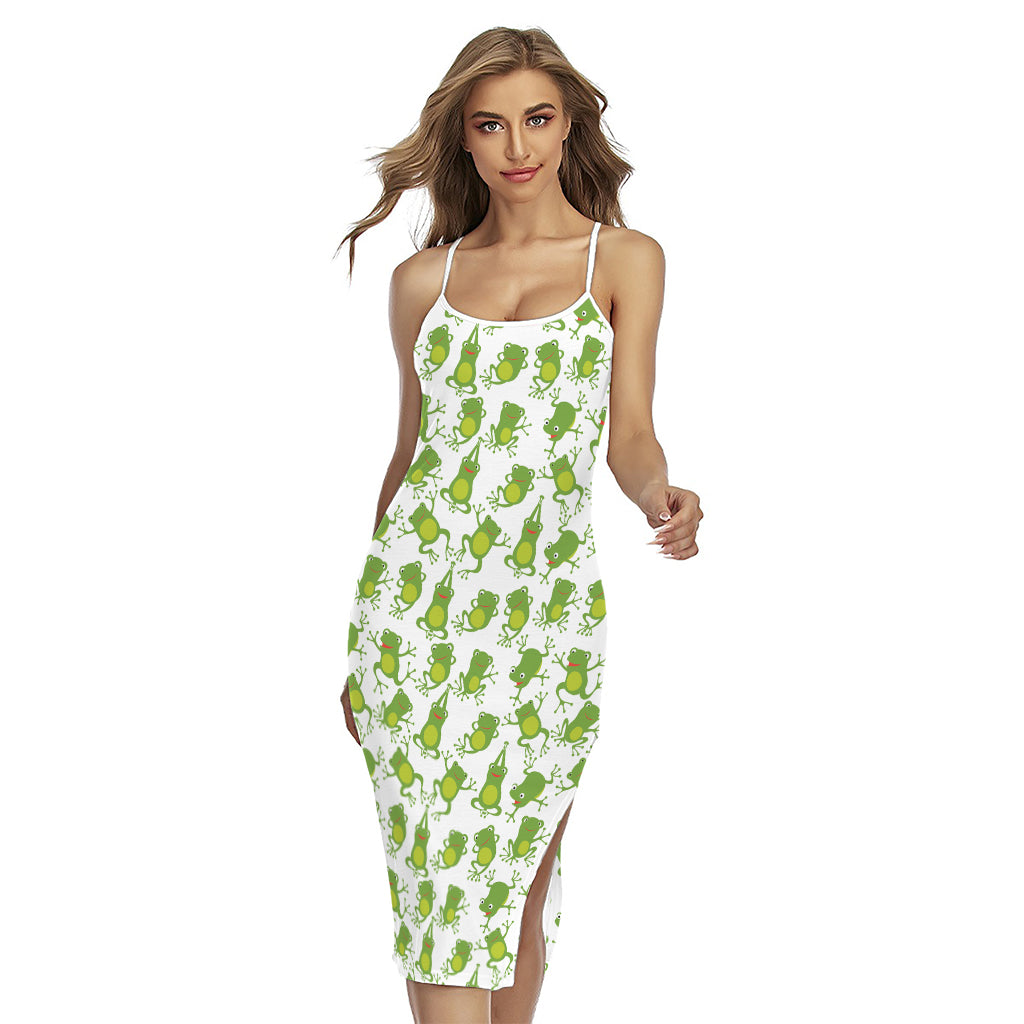 Cute Frog Pattern Print Cross Back Cami Dress