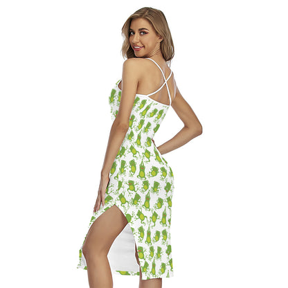 Cute Frog Pattern Print Cross Back Cami Dress