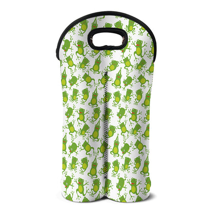 Cute Frog Pattern Print Double Neoprene Wine Tote
