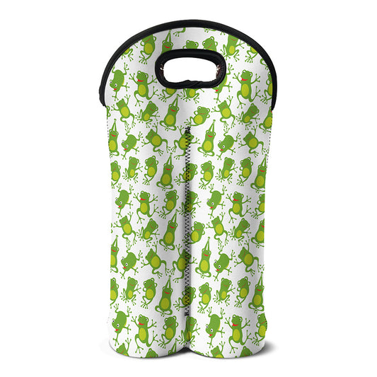 Cute Frog Pattern Print Double Neoprene Wine Tote