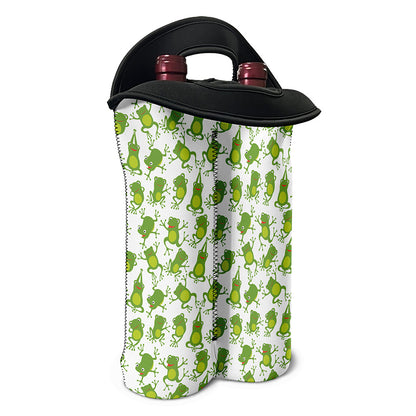 Cute Frog Pattern Print Double Neoprene Wine Tote