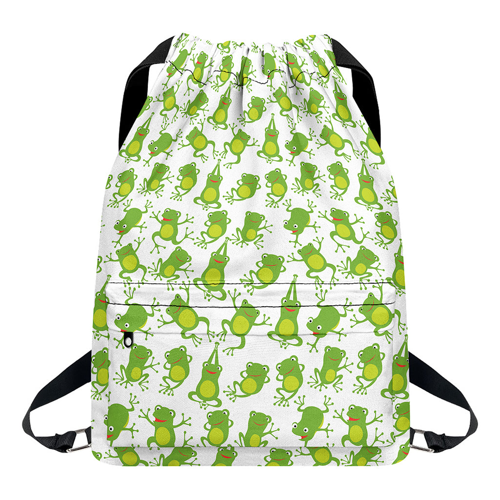 Cute Frog Pattern Print Drawstring Backpack