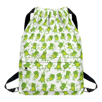 Cute Frog Pattern Print Drawstring Backpack