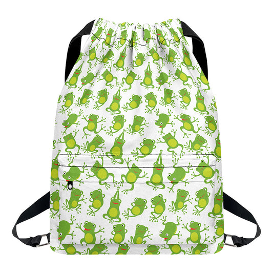 Cute Frog Pattern Print Drawstring Backpack