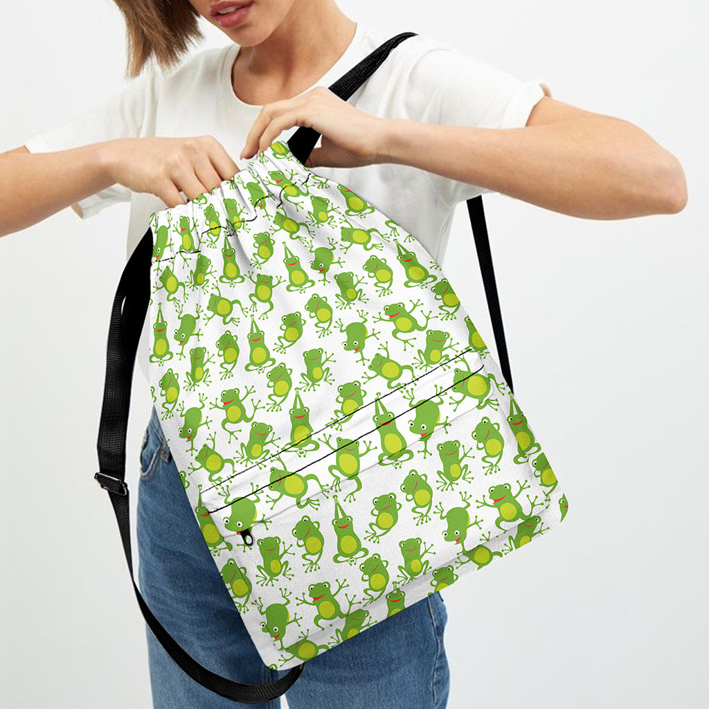 Cute Frog Pattern Print Drawstring Backpack