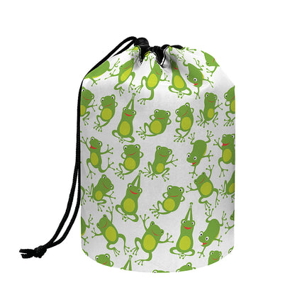 Cute Frog Pattern Print Drawstring Makeup Bag