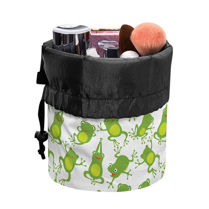 Cute Frog Pattern Print Drawstring Makeup Bag