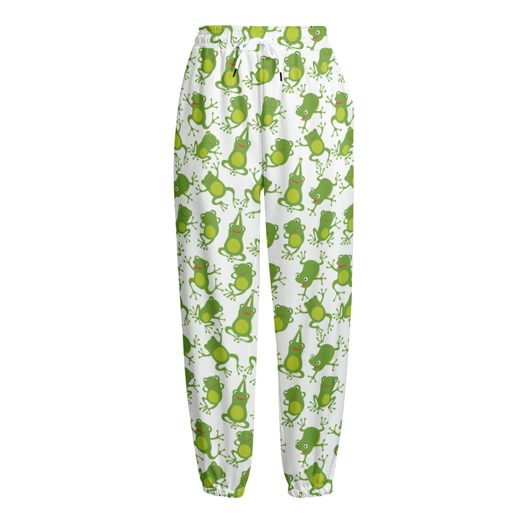Cute Frog Pattern Print Fleece Lined Knit Pants