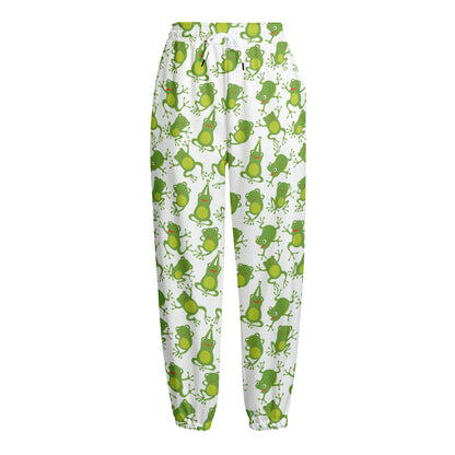 Cute Frog Pattern Print Fleece Lined Knit Pants