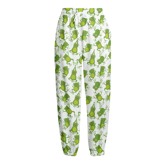 Cute Frog Pattern Print Fleece Lined Knit Pants