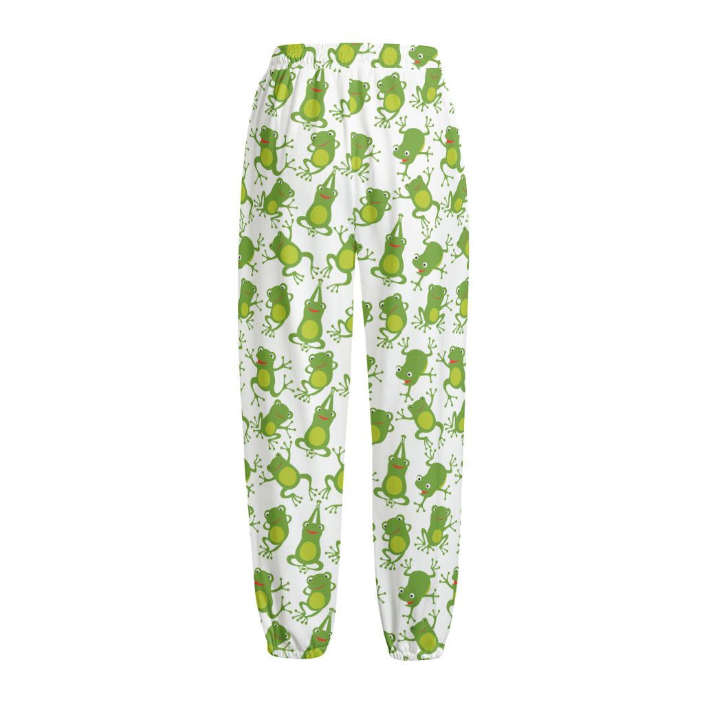 Cute Frog Pattern Print Fleece Lined Knit Pants