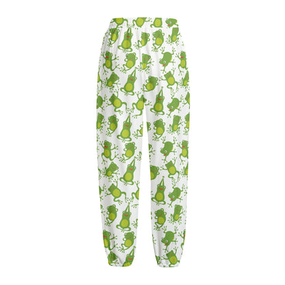 Cute Frog Pattern Print Fleece Lined Knit Pants