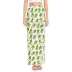 Cute Frog Pattern Print High Slit Maxi Skirt
