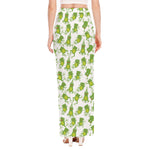 Cute Frog Pattern Print High Slit Maxi Skirt