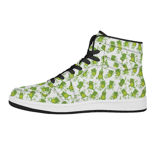 Cute Frog Pattern Print High Top Leather Sneakers