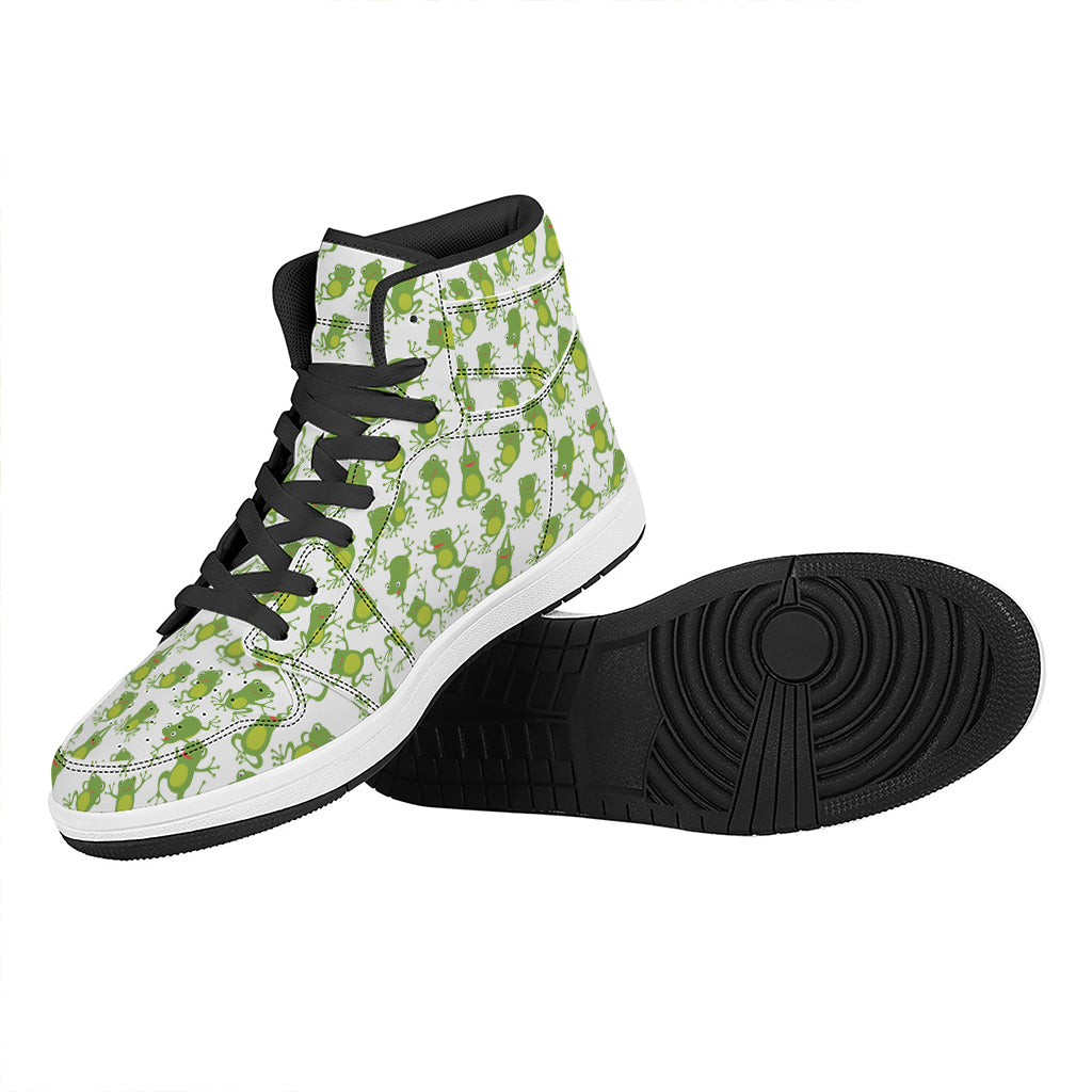 Cute Frog Pattern Print High Top Leather Sneakers