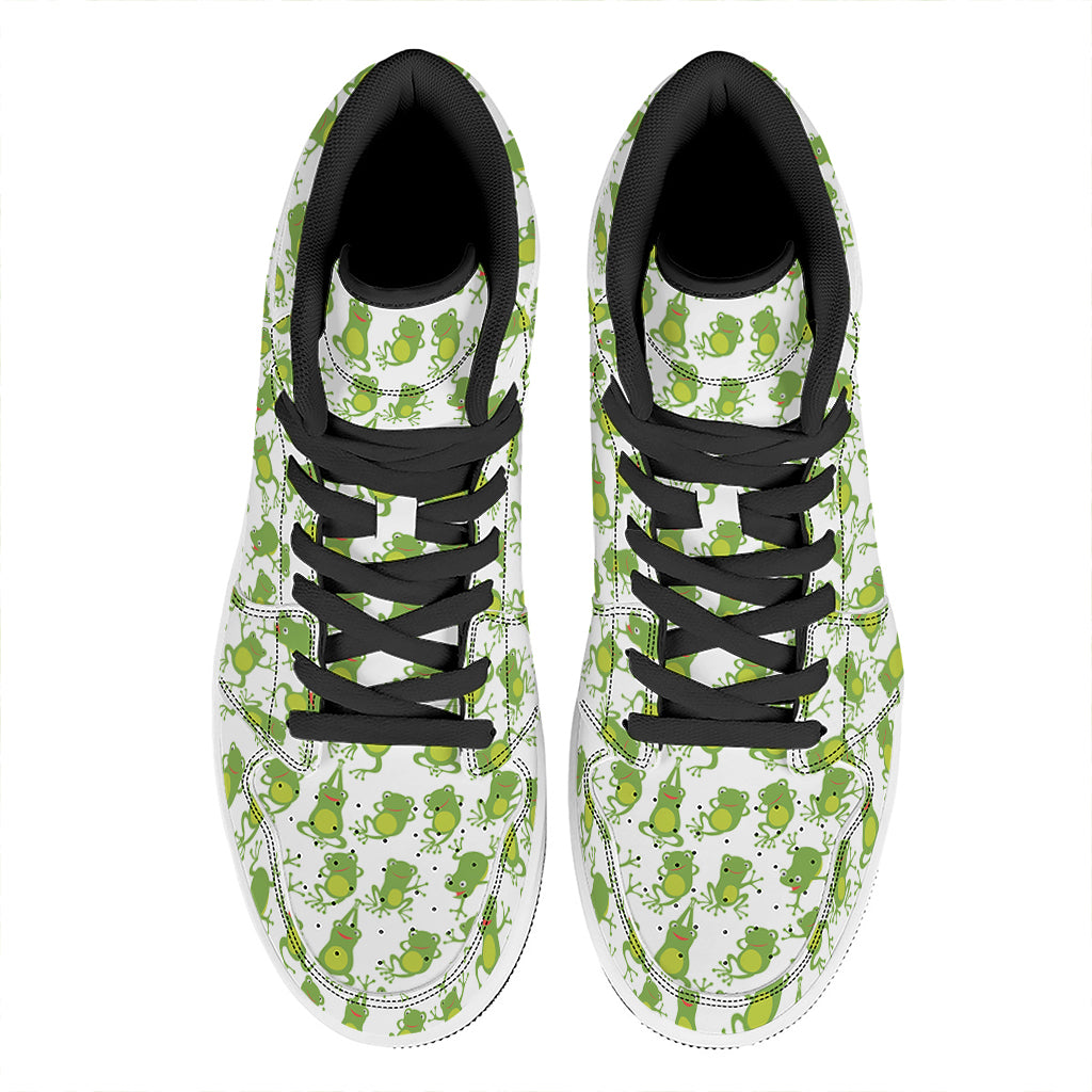 Cute Frog Pattern Print High Top Leather Sneakers
