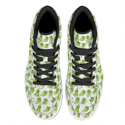 Cute Frog Pattern Print High Top Leather Sneakers