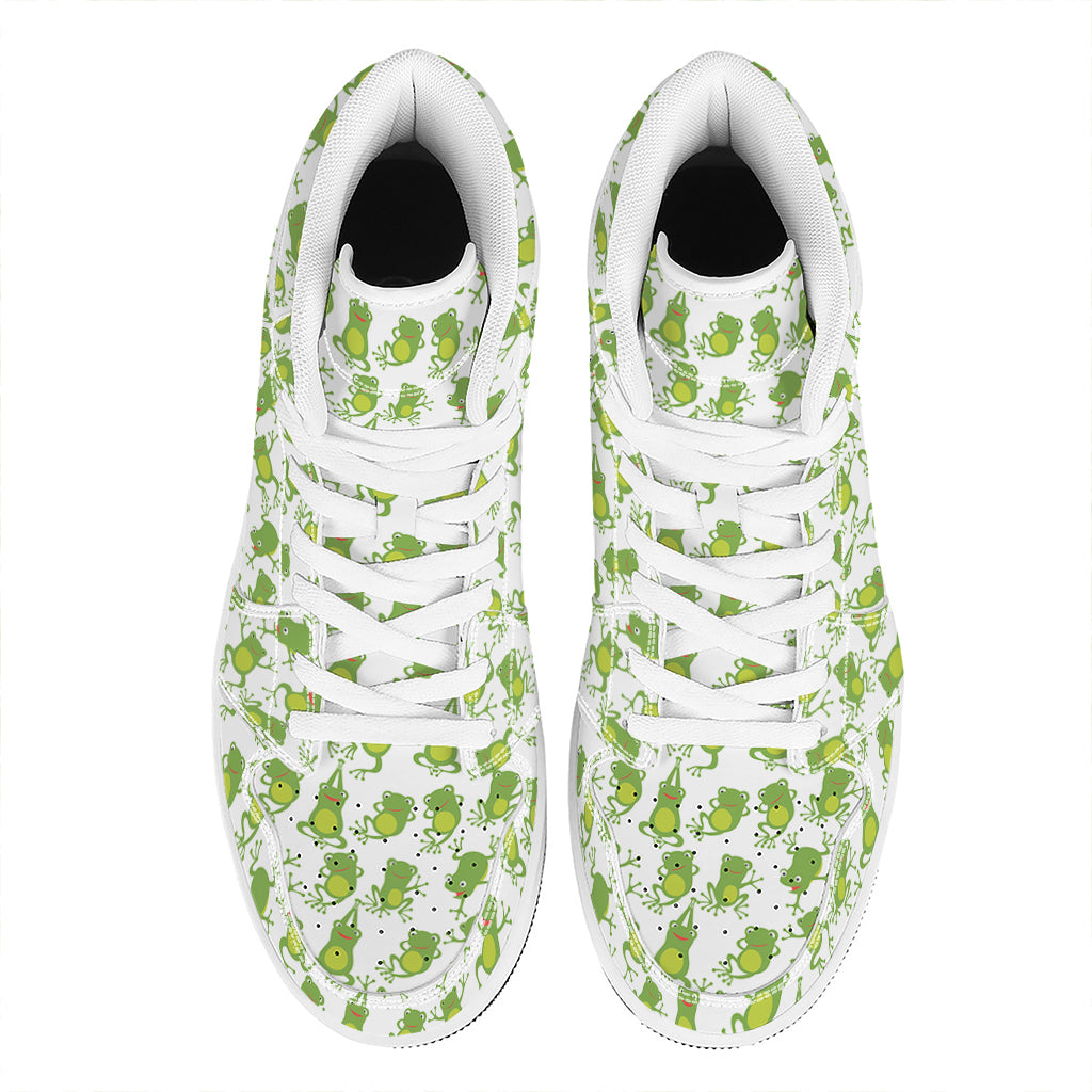 Cute Frog Pattern Print High Top Leather Sneakers