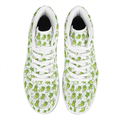 Cute Frog Pattern Print High Top Leather Sneakers