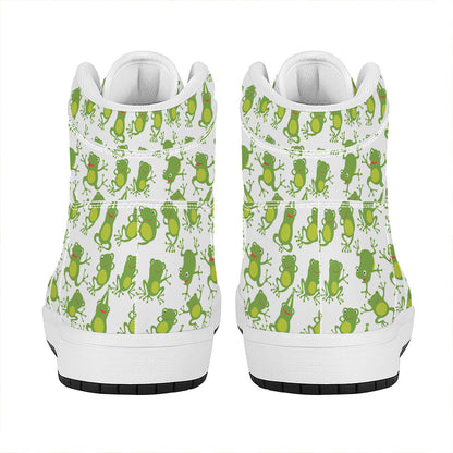 Cute Frog Pattern Print High Top Leather Sneakers