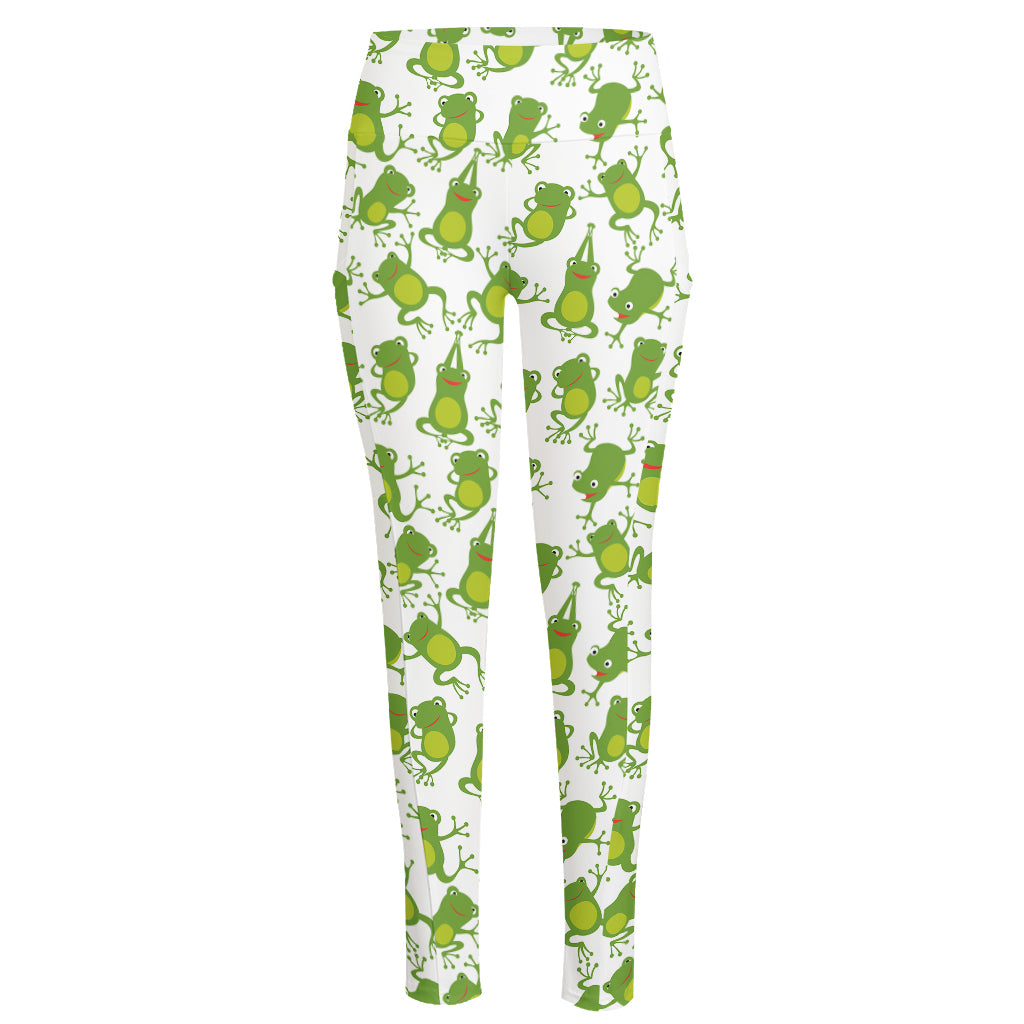 Cute Frog Pattern Print High-Waisted Pocket Leggings