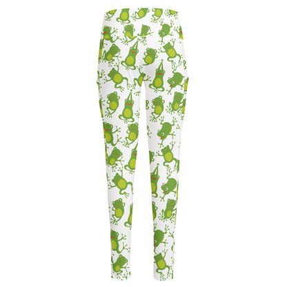 Cute Frog Pattern Print High-Waisted Pocket Leggings