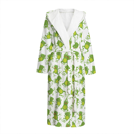 Cute Frog Pattern Print Hooded Bathrobe