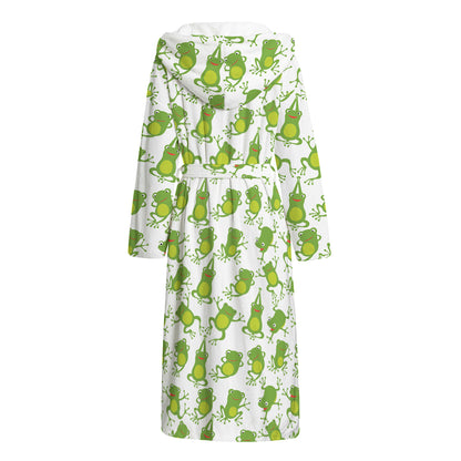 Cute Frog Pattern Print Hooded Bathrobe
