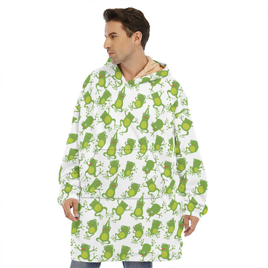 Cute Frog Pattern Print Hoodie Blanket