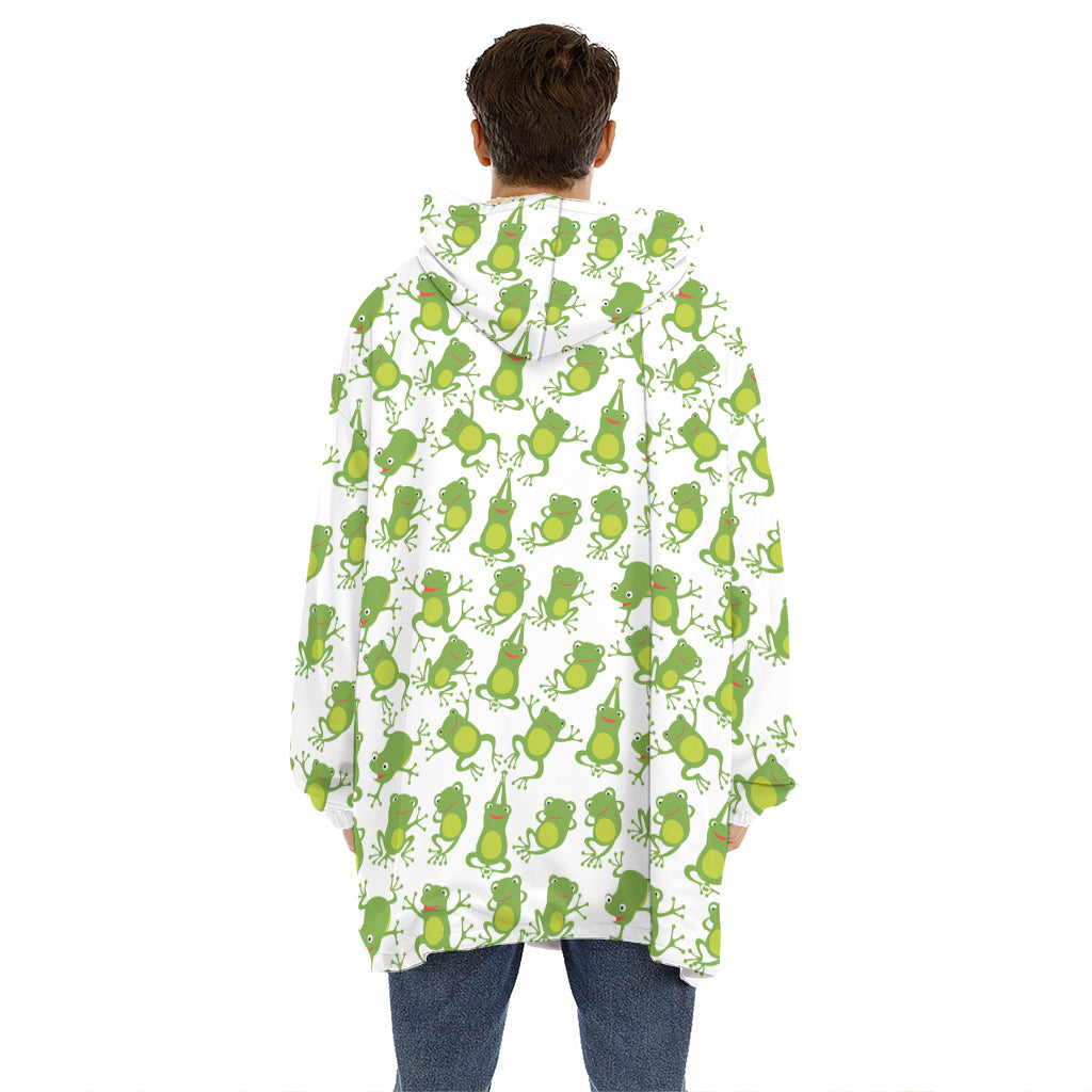 Cute Frog Pattern Print Hoodie Blanket