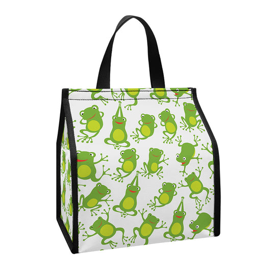 Cute Frog Pattern Print Insulated Lunch Tote