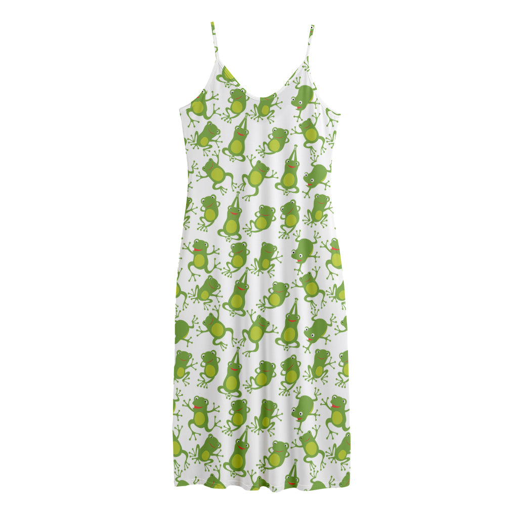 Cute Frog Pattern Print Jersey Midi Cami Dress