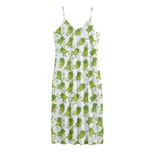 Cute Frog Pattern Print Jersey Midi Cami Dress