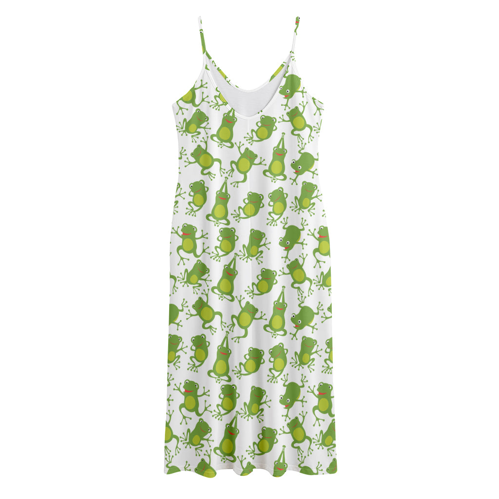 Cute Frog Pattern Print Jersey Midi Cami Dress